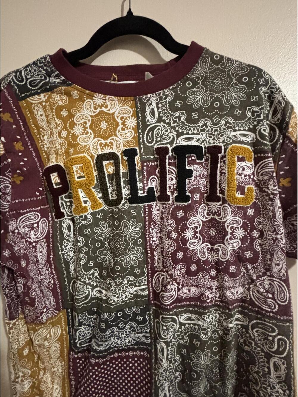 Y2K Streetwear FWRD Multicolor Bandana/paisley Print T-Shirt PROLIFIC Embroidery